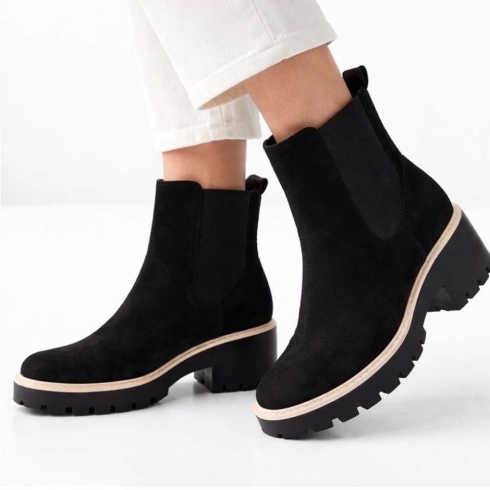 NEW DOLCE VITA HELEN WEDGE Chelsea Boots Black Suede Classic Slip-On Platform 8